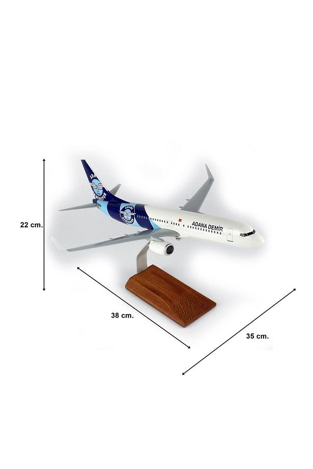 THY011 1/100 Ölçek, THY Adana Demir Spor Logolu B737-800 Yolcu Uçağı, Sergilemeye Hazır Ahşap Standl - 5