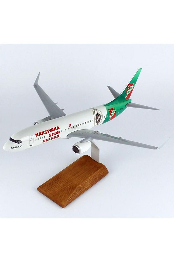 THY038 1/100 Ölçek, THY Karşıyaka Spor Logolu B737-800 Yolcu Uçağı, Sergilemeye Hazır Ahşap Standlı - 2