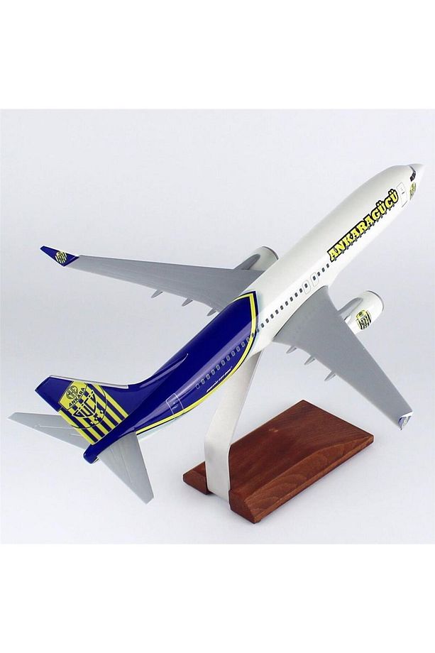 THY041 1/100 Ölçek, THY Ankara Gücü Logolu B737-800 Yolcu Uçağı, Sergilemeye Hazır Ahşap Standlı Mod - 4