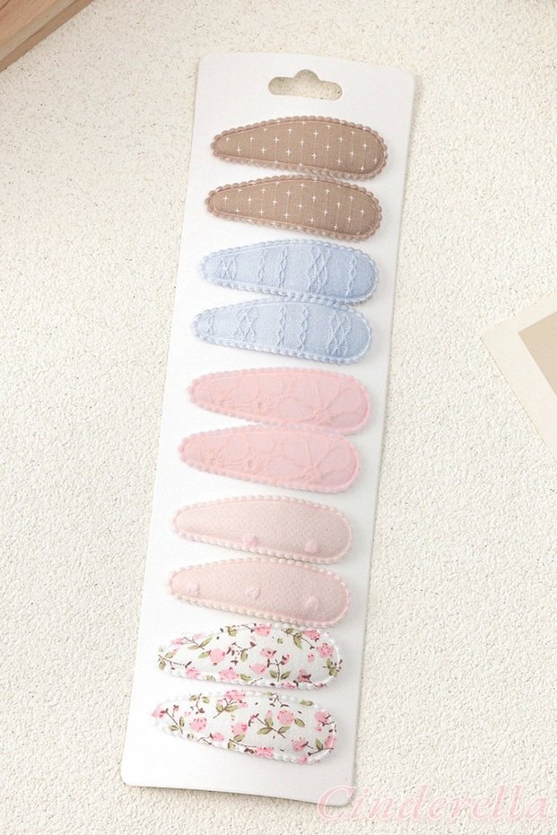 10-Piece Special Series Embroidered Floral Model Children's Snap Buckle Set - Baby Girl Snap Hair Clip Model-7
