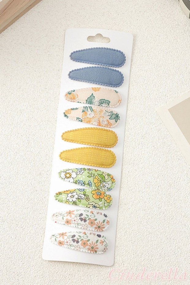 10-Piece Special Series Embroidered Floral Model Children's Snap Buckle Set - Baby Girl Snap Hair Clip Model-8