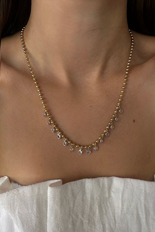 Çelik Sallantılı Kalpler Kolye - 1