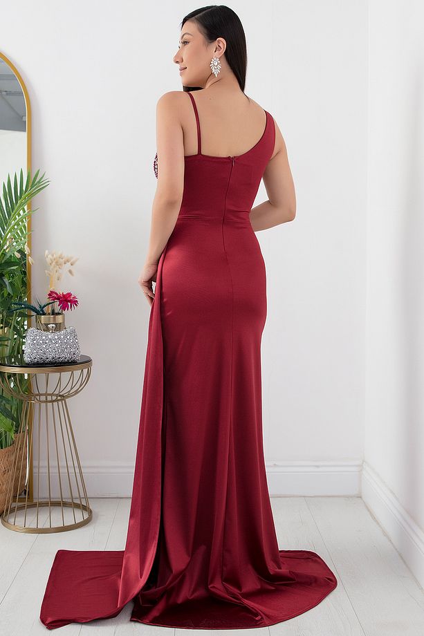 Tek Omuz Göğüs Taşlı Elbise 39871 - 7