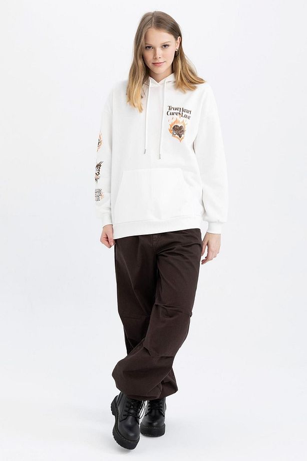 Coool Oversize Fit Kapüşonlu Baskılı Kalın Kumaş Sweatshirt A0290ax23sp - 6