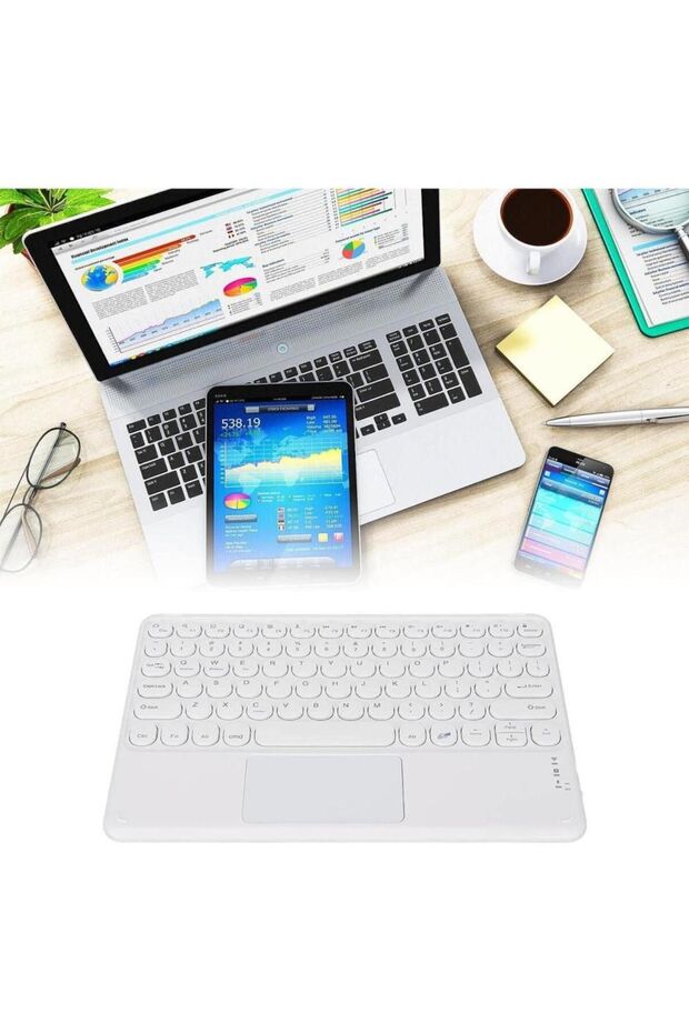 Lenovo Tab M9 ZAC40013TR 9" Uyumlu Kablosuz Bluetooth Şarjlı Touchpad'li Q Klavye - Beyaz - 2