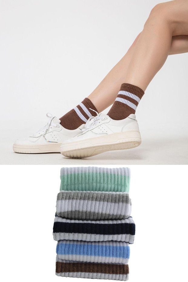 Colorful 5-Pack Different Colored Cotton White Striped Unisex Women's Men's Socks