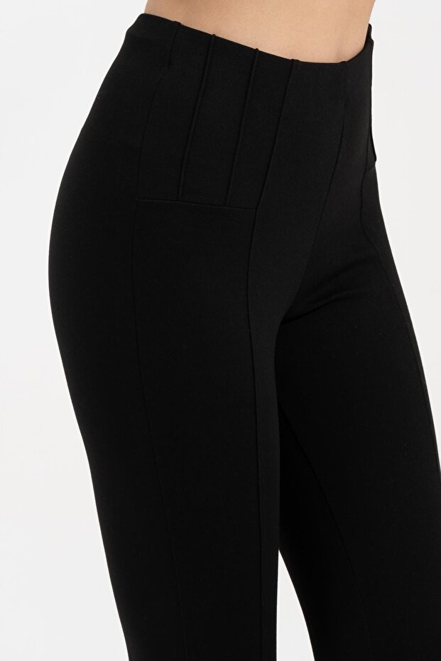 Black High Waist, Slimming, Firming Rib Detailed Interlock Tights