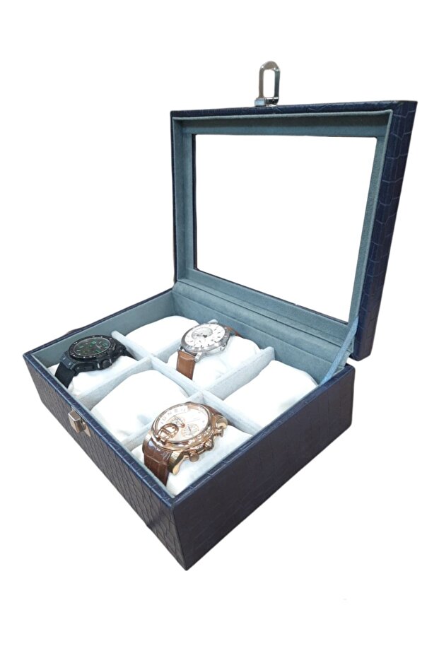 Watch Box 6 Pieces Dark Blue Crocodile
