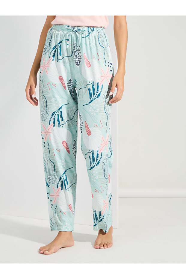 Solid Cami & Tropical Print Pyjama Set - 5