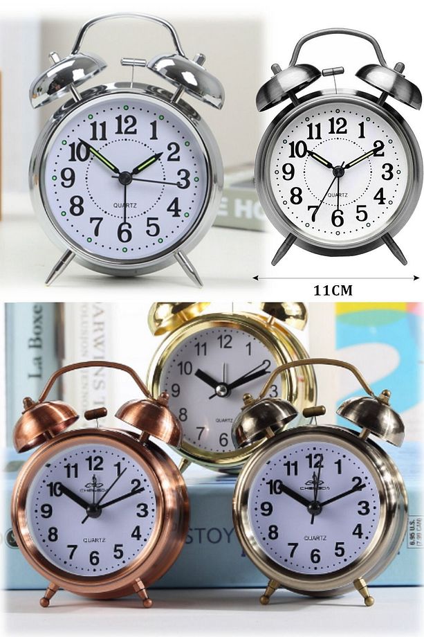 Çalışma Ve Yatak Odası Için Mükemmel Retro Metal Masa Saati Vintage Dekorasyonluk Çalar Saat Başucu - 7