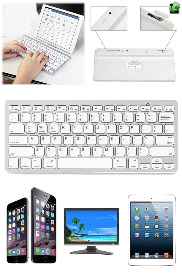 Klavye Wireless Seti Uyumlu  Ses Çıkarmayan Klavye Seti Notebook Mac Tv Tablet Uyumlu Beyaz - 4