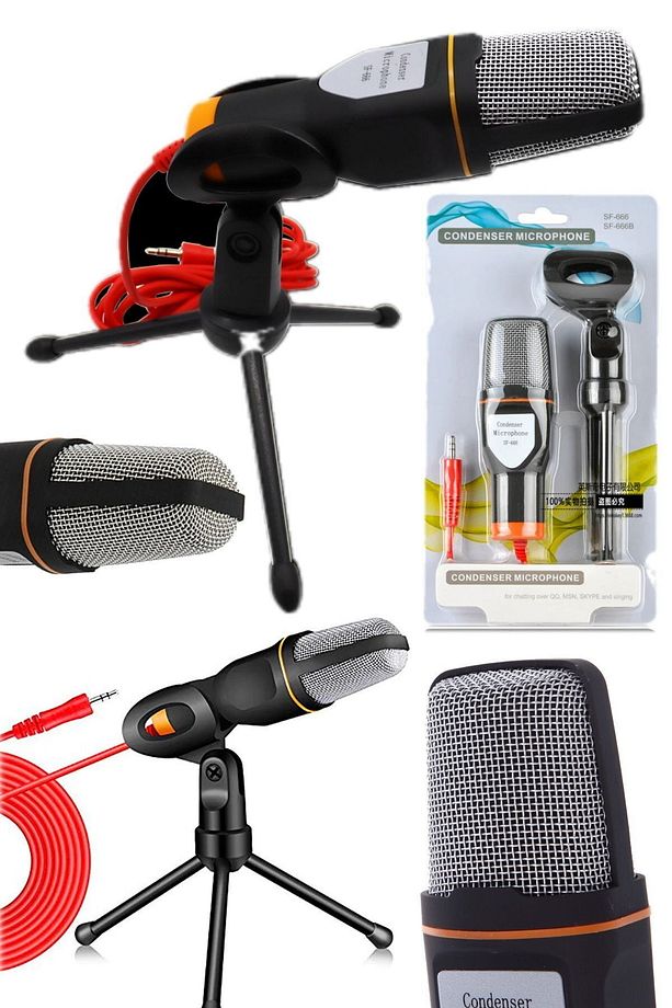 Profesyonel Yayıncı Mikrofonu Ses Kayıt 3.5mm Kablolu Mikrofon + Tripod Seti Şık Tasarım Kayıt Için - 3