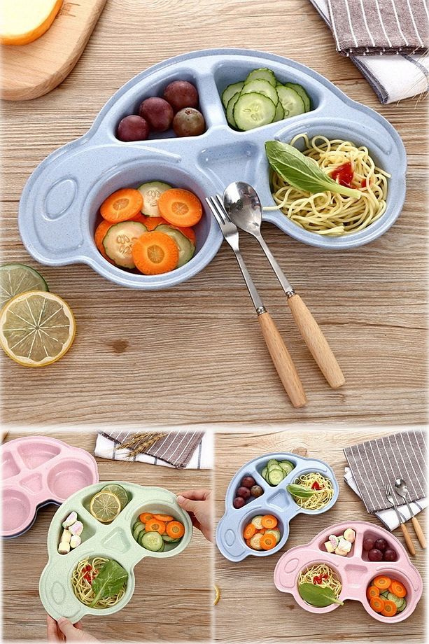 3 Adet Araba Şeklinde Bebek & Çocuklar Için Kahvaltı Tabağı Mama Tabağı Tablod Eğlenceli - 4