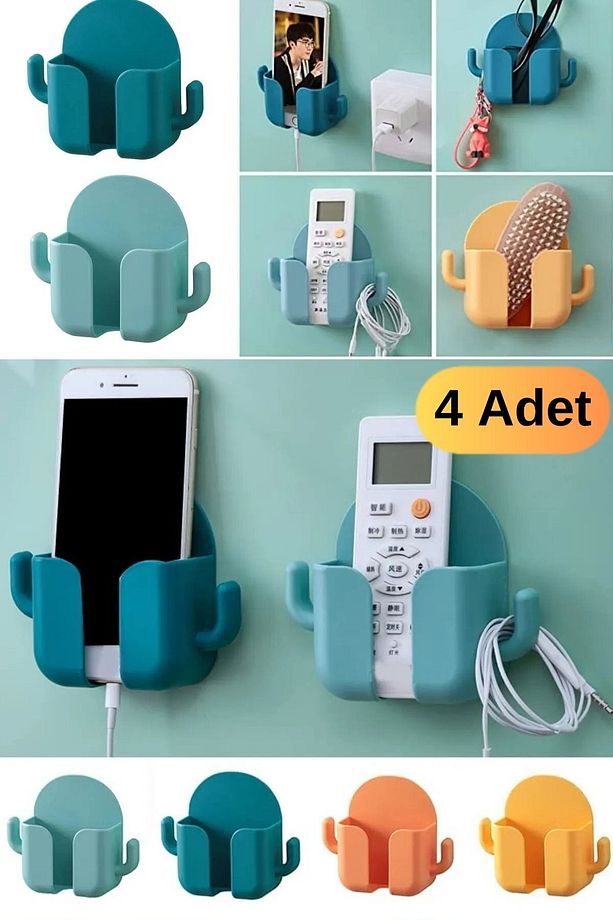 4 Adet Cep Telefonu Organizatörü Uzaktan Kumanda Fiş Tutucu Duvara Monte Depolama Duvar Aparatı Askı - 1