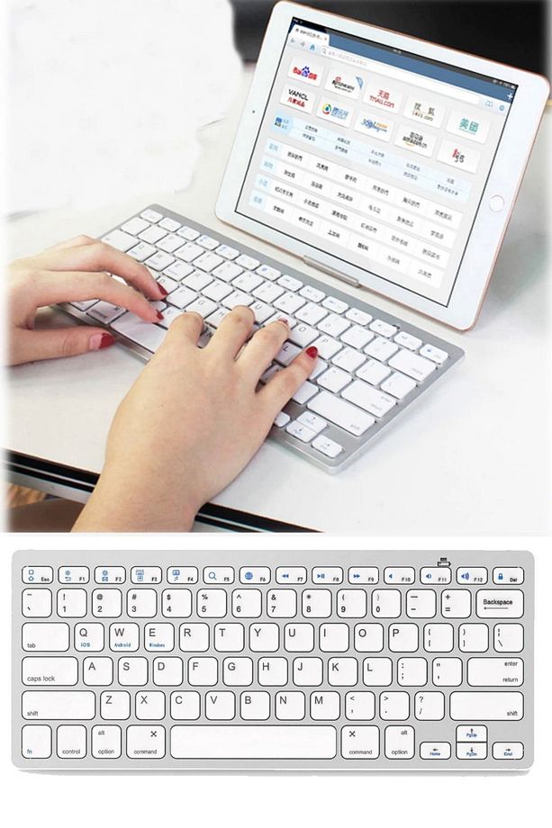 Klavye Wireless Seti Uyumlu  Ses Çıkarmayan Klavye Seti Notebook Mac Tv Tablet Uyumlu Beyaz - 1
