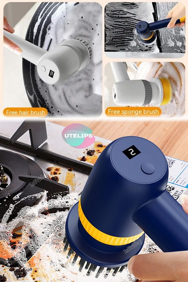 Temizleme Fırçası Banyo Mutfak Tabancası Fırça Şarjlı 3 Başlıklı Taşınabilir Ovma  Çiteleme Fırçası - 8