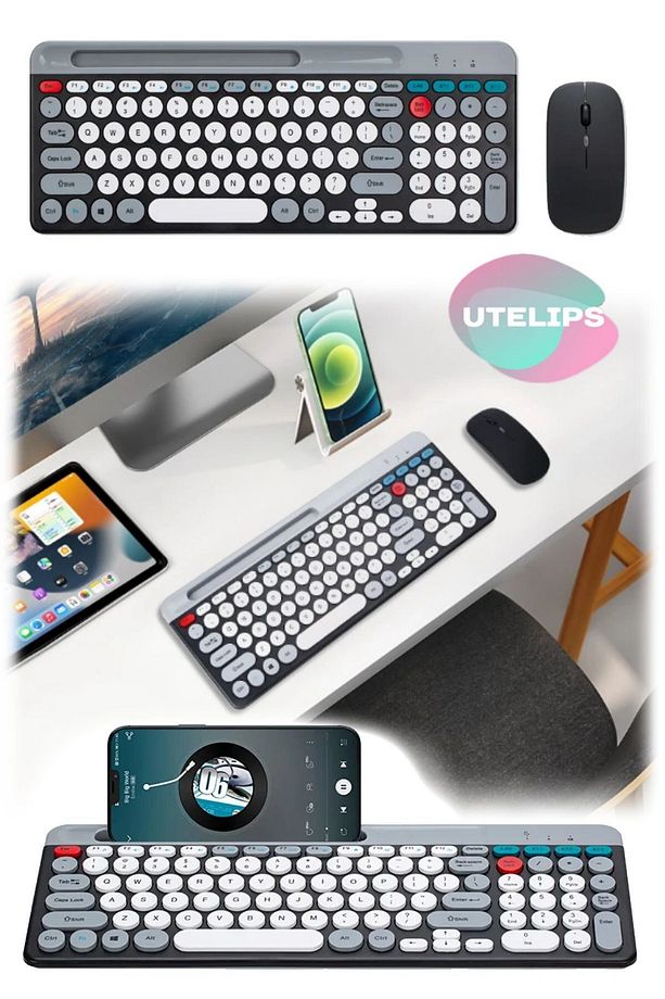 Retro Çok Tatlı Klavye Mouse Seti Usb & Bluetooth Donglelı Şarjlı Klavye Mouse Seti Kaliteli İngiliz - 1