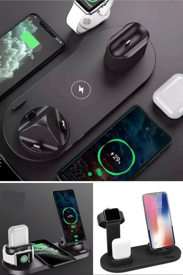 Universal Kablosuz Şarj Cihazı Cep Telefonu Şarj Aleti 6 In 1 Kaliteli Akıllı Saat Kulaklık - 6