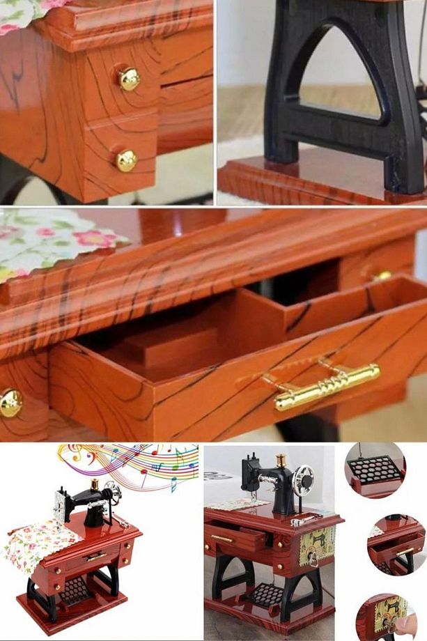 Müzik Kutusu Dikiş Makinesi Müzik Kutusu Avrupa El Sanatları Retro Dikiş Clockwork Ev Dekorasyon Şık - 4