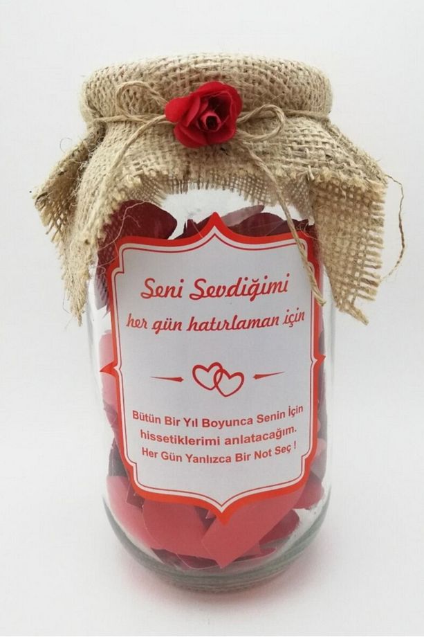 Aşk Kavanozu Sevgiliye Hediyelik 365 Adet Aşk Sözü Kalpli Kuru Gül Dalları Karışık Nişan Sevgili Aş - 3