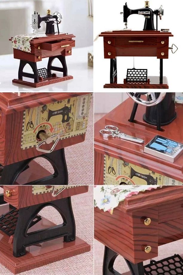 Müzik Kutusu Dikiş Makinesi Müzik Kutusu Avrupa El Sanatları Retro Dikiş Clockwork Ev Dekorasyon Şık - 7