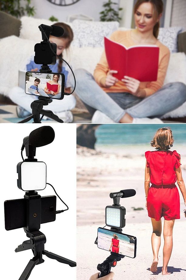 Akıllı Telefon Kamera Video Kiti Video Mikrofon Vlogging Youtube Yayın Video Flaşlı Mikrafon Seti - 4