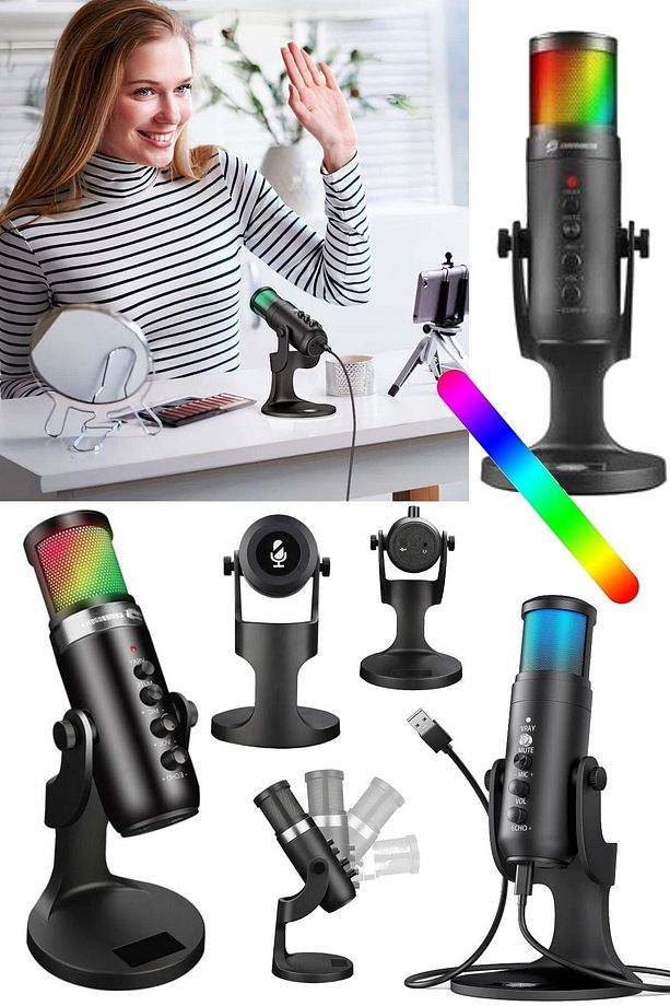 Canlı Yayın Için Kulaklıklı Profesyonel Usb Mikrofon Rgb Pc Video Konferansını Kaydetmek Için Rgb - 7