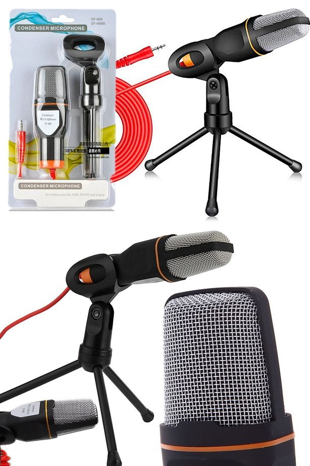 Profesyonel Yayıncı Mikrofonu Ses Kayıt 3.5mm Kablolu Mikrofon + Tripod Seti Şık Tasarım Kayıt Için - 4