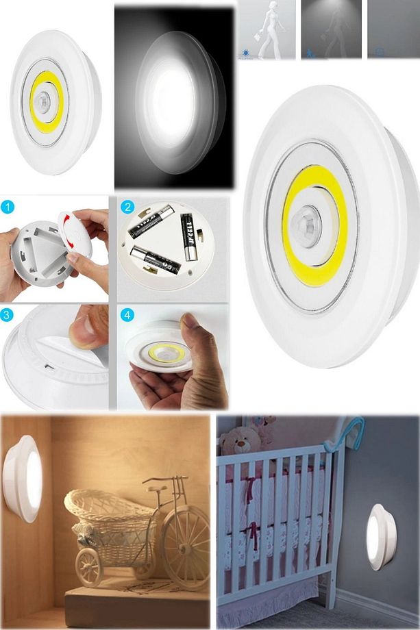 Pilli Sensörlü Yuvarlak Spot Lambası Kolidor Ev Mutafk Raflık Gardrop Sensör Spot Lamba Yapışkanlı - 4