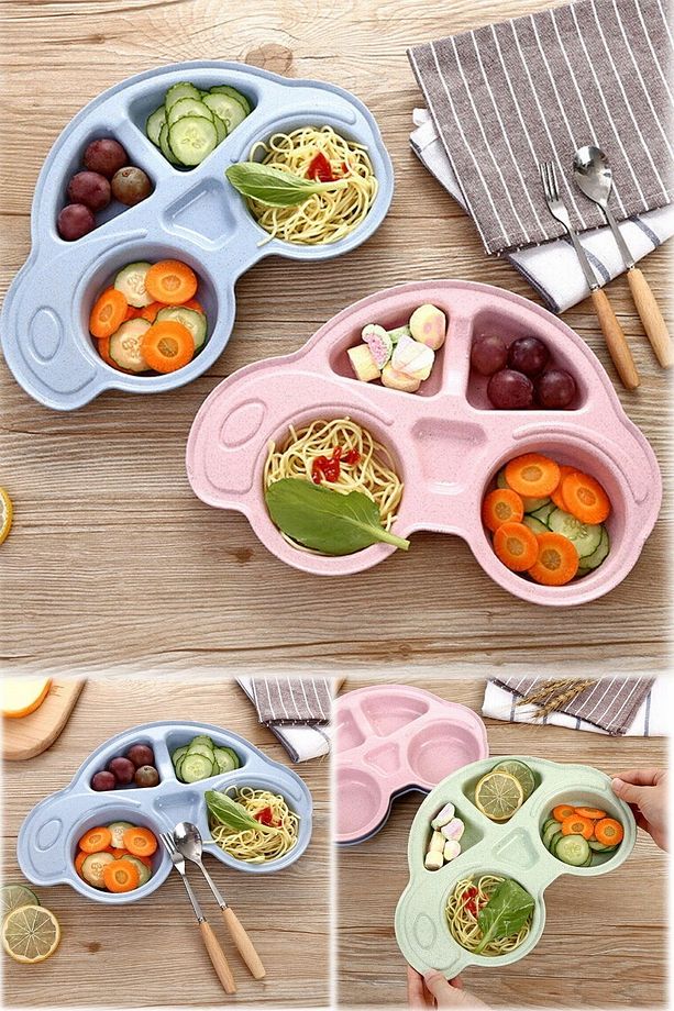 3 Adet Araba Şeklinde Bebek & Çocuklar Için Kahvaltı Tabağı Mama Tabağı Tablod Eğlenceli - 6