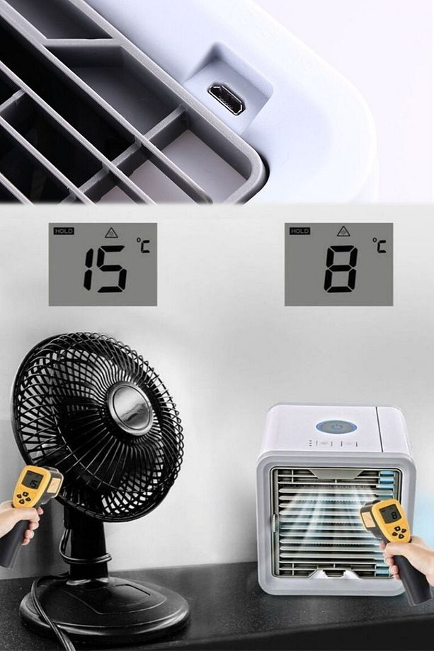 2 Adet Masa Üstü Su Ile Çalışan Akıllı Soğutucu Fan Mini Klima Profesyonel Oda Gamer Soğutucu Set - 4