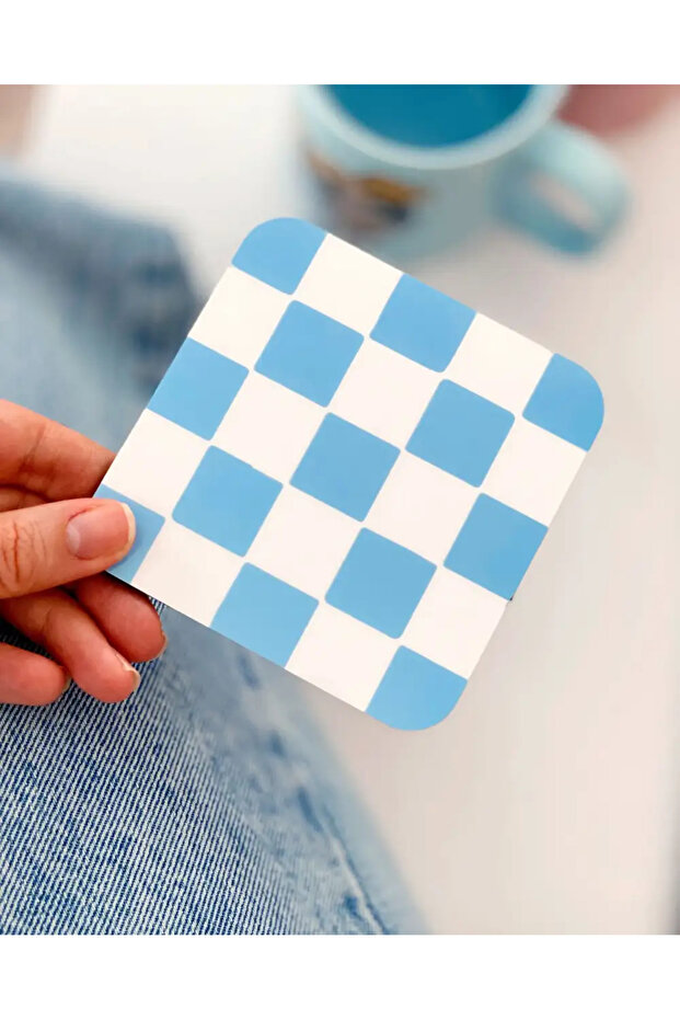 Postmodern Design Blue and White Checkerboard Cup Horse