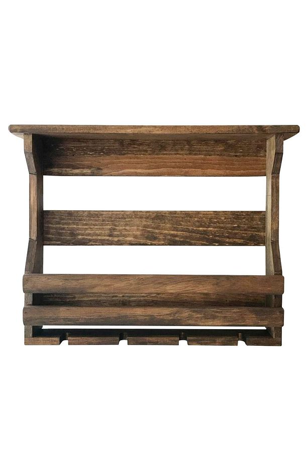 Dekoratif Rustic Masif Ahşap Modern Şaraplık Içki Standı Duvar Rafı Içki Kadeh Askılık Mutfak Rafı - 1