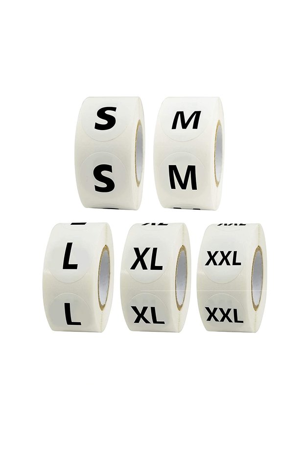 White Color Adhesive Size Label (S-m-l-xl-xxl) 5 Rolls