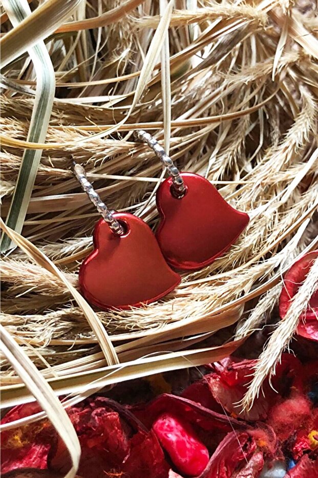 Matte Chrome Red Color Antiallergic Heart Earrings