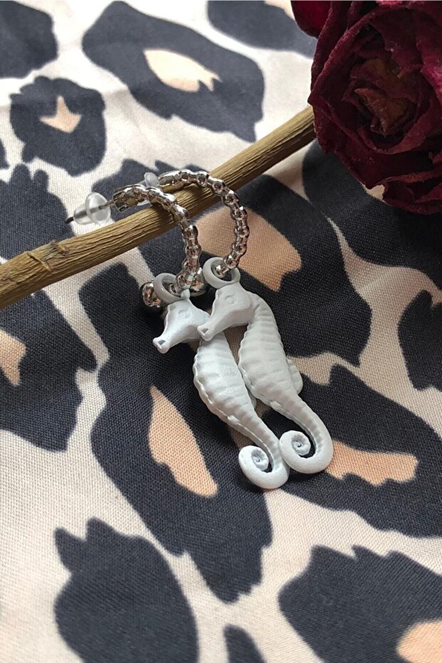Bright White Color Antiallergic Sea Horse Earrings