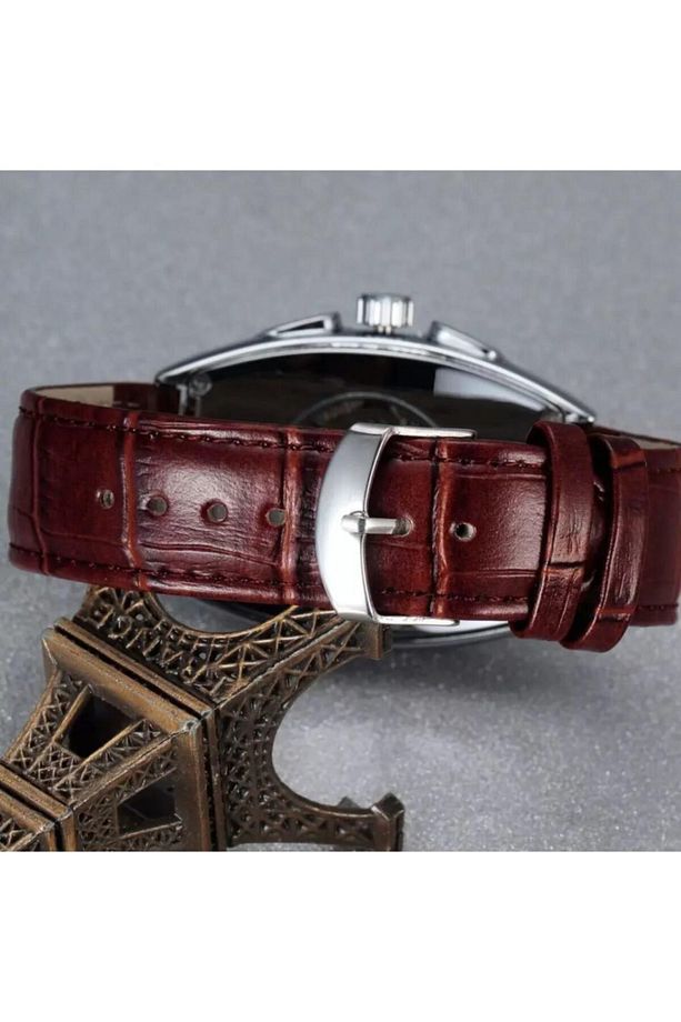 Sewor Watch Otomatik Mekanizma Kahverengi Deri Kordon Kol Saati - 4