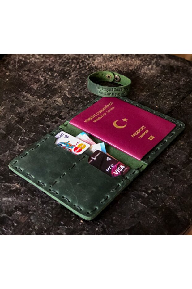 Sareban Khaki Green Passport Case Travel Wallet