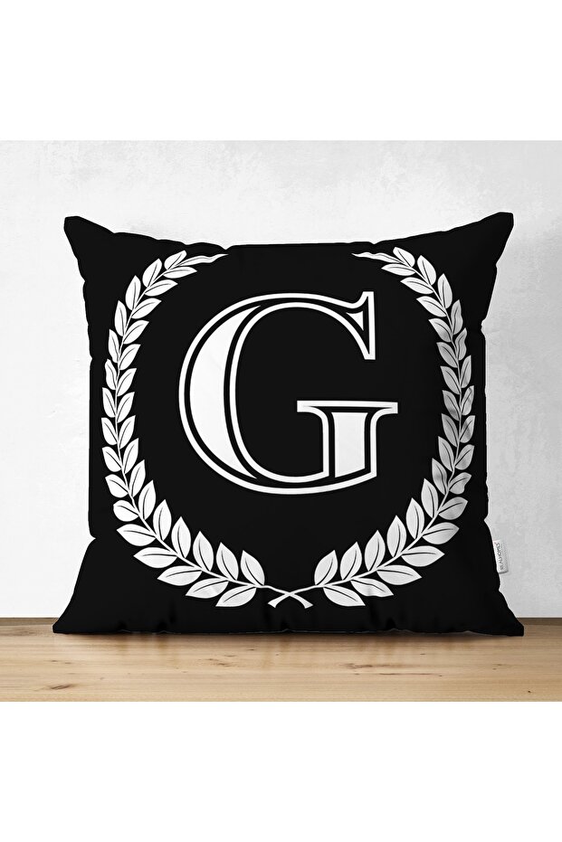 Double Sided Black and White Wreathed Letter G Modern Suede Pillow Throw Pillow Cover