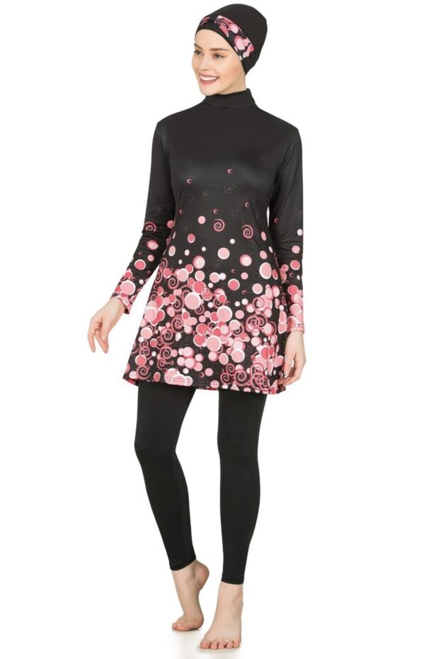Women's Black Long Sleeve Digital Print Swimsuit