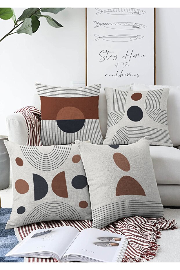 4-Piece Double Sided Special Design Scandinavian Motif Digital Printed Modern Raschel Throw Pillow Cover Set