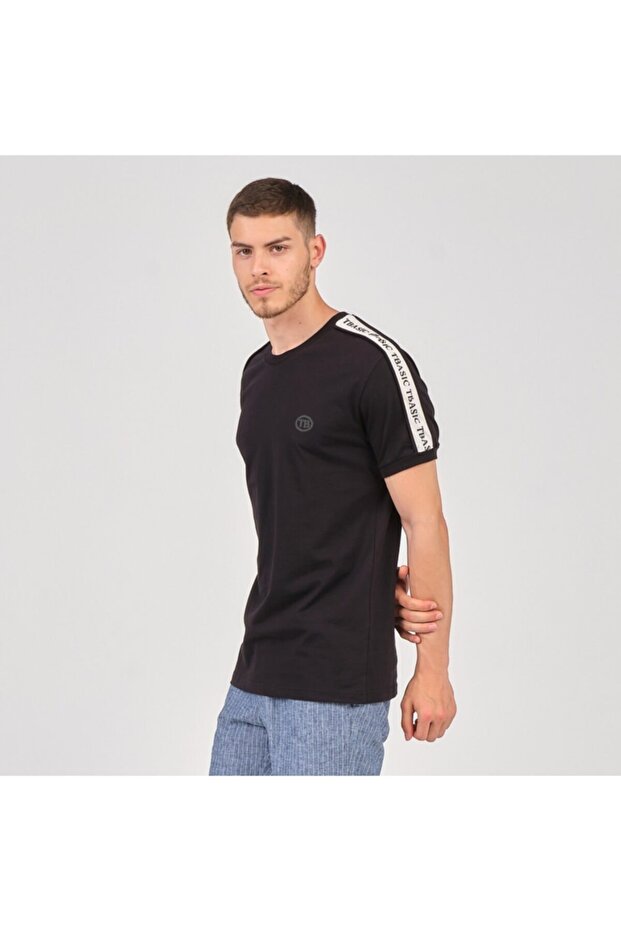 Kolu Şeritli T-shirt - Siyah - 1