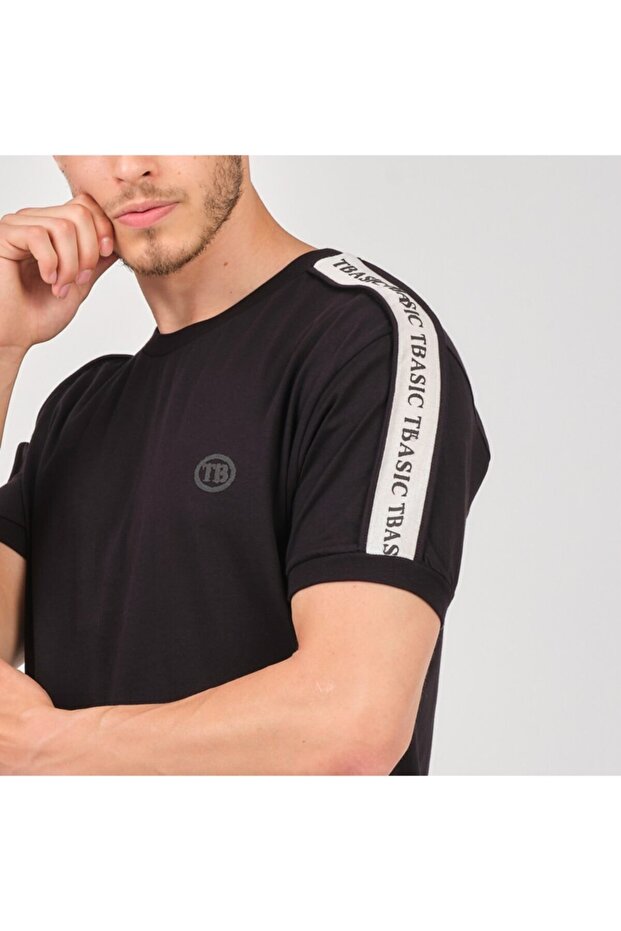 Kolu Şeritli T-shirt - Siyah - 3