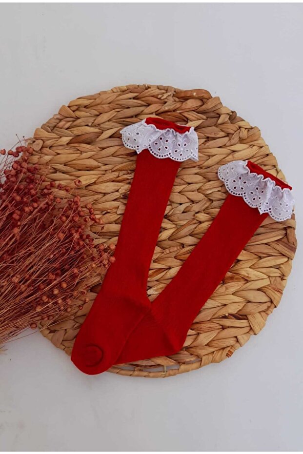 Red Scalloped Knee-high Baby Kids Socks