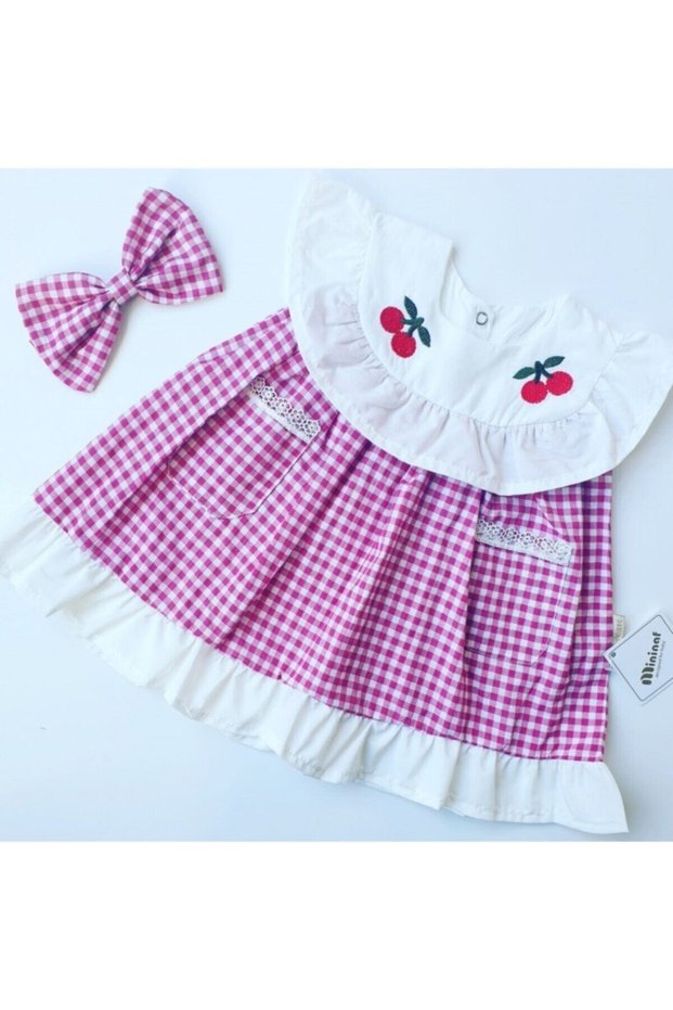 Gingham Baby Girl Dress-fuchsia