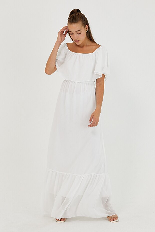 Guler, lung, sifon, rochie alba - 3