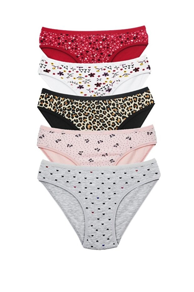 Set of 5 Young Girls Mixed Color Patterned Panties