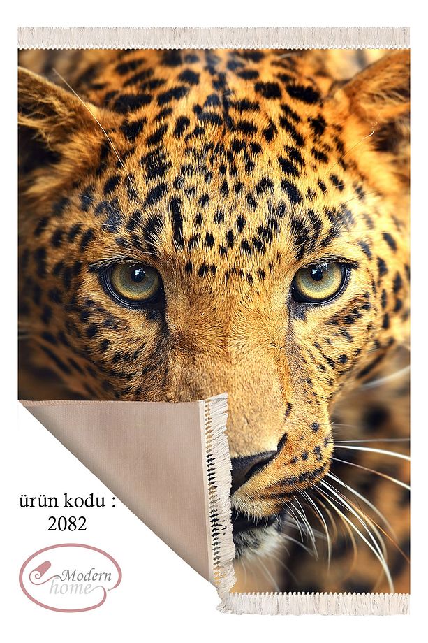 Leopar Kaplan Desenli Dijital Baskı Kaymaz Taban Makinada Yıkanabilir Halı Yolluk - 2
