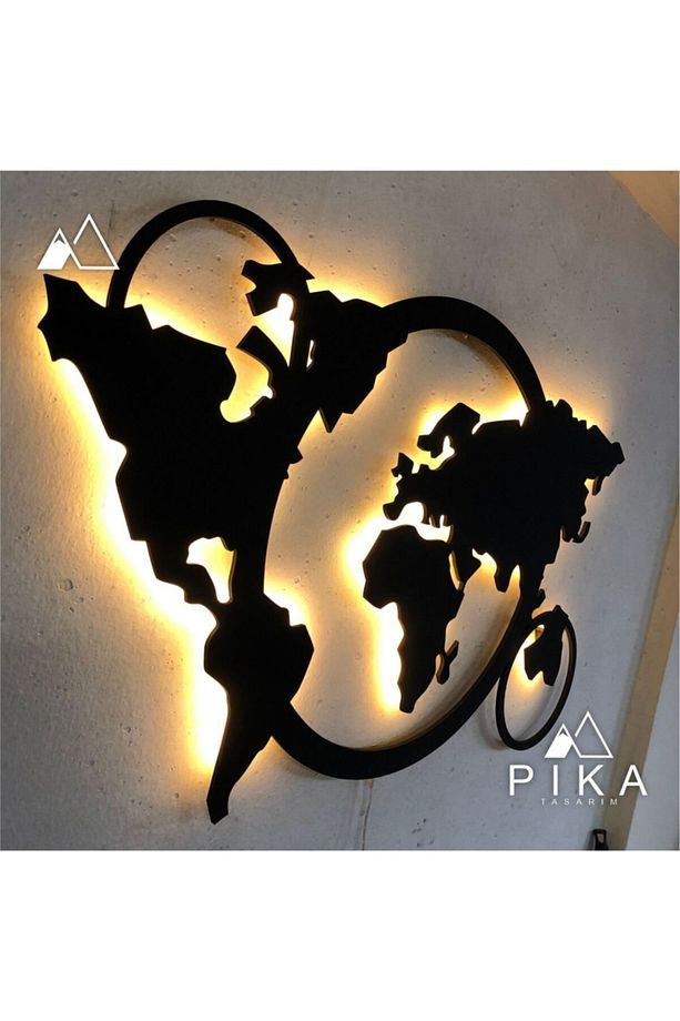 Led Işıklı Dekoratif World Map Tablo - 2