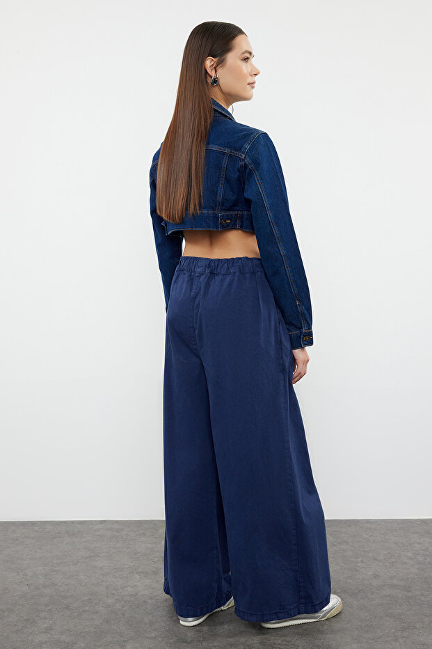 Lacivert Pileli Yüksek Bel Wide Leg Jeans TWOAW25JE00023 - 5